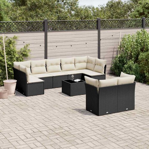  10-dijelni set vrtnih sofa s jastucima crni od poliratana Slike