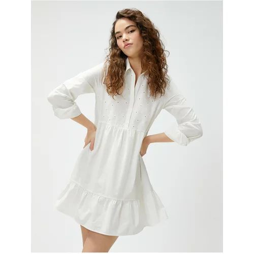 Koton Shirt Dress Embroidered Long Sleeve Ruffle Cotton