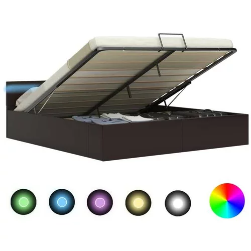 Dvižni posteljni okvir LED sivo umetno usnje 160x200 cm