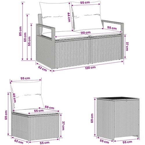  Set sofe 7 kom. Crna i krem-bijela 120 x 62 x 69 cm Slike