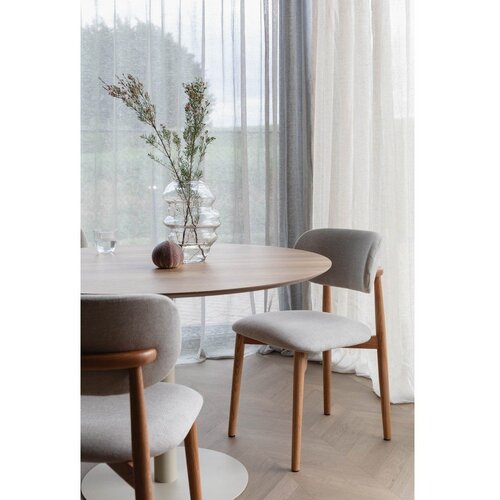 White Label Okrogla jedilna miza z mizno plo&amp;scaron;čo v hrastovem dekorju &amp;oslash; 110 cm Steven &amp;ndash; Slike