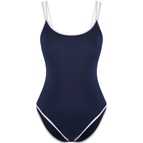 Trendyol Dark Navy Blue*002 Plain Deep V-Neck Strap Swimsuit Slike