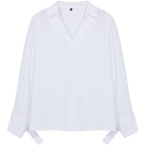 Trendyol Curve White Basic Long Sleeve Elastic Back Woven Plus Size Blouse Cene