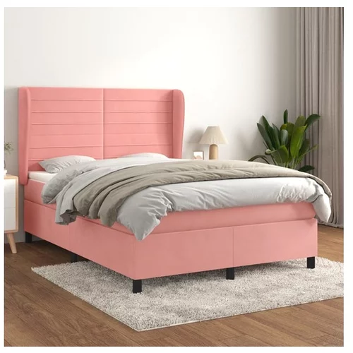 vidaXL Box spring postelja z vzmetnico roza 140x190 cm zamet