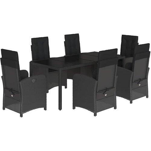  7-dijelni vrtni blagovaonski set s jastucima crni od poliratana Crna 190 cm table length Slike