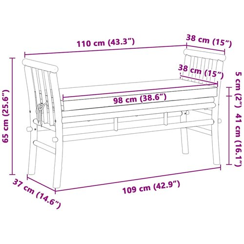  Vrtna klupa s jastukom Smeđa 110 x 38 x 65cm bambus Slike