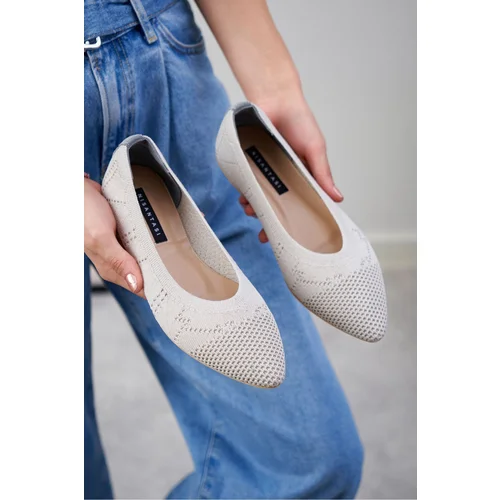 NİŞANTAŞI SHOES Betty Beige Knitwear Patterned Flat Sole Women's Ballerinas