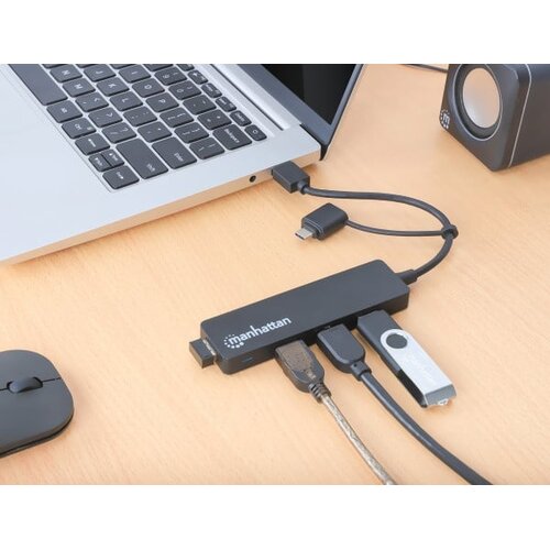 Manhattan USB-C HUB 4 porta 180863 3.2 G1+USB-C/5Gbps/Crna Slike