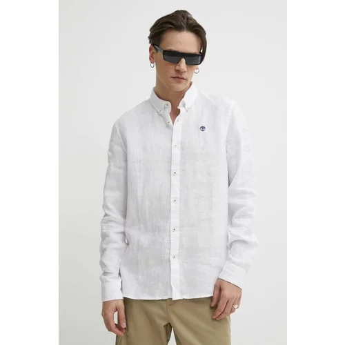 Timberland Lanena košulja boja: bijela, slim, s button-down ovratnikom, TB0A2DC31001