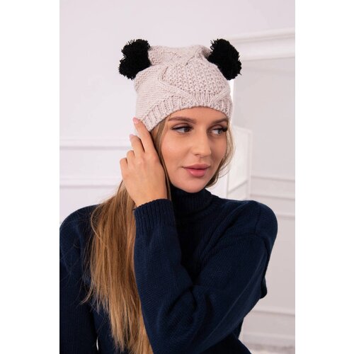 Kesi Cap with fleece 2 pompoms K291 beige Slike