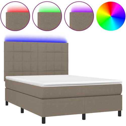  Krevet box spring s madracem LED smeđesivi 140x190 cm tkanina Slike