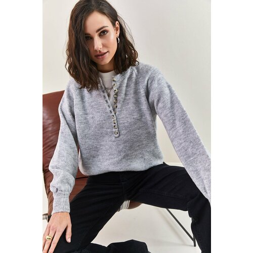 Bianco Lucci Women's Button Down Turtleneck Knitwear Sweater Slike