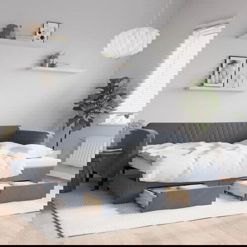 VidaXL Dnevni krevet na razvlačenje i ladice tamnosivi 90 x 200 cm Slike