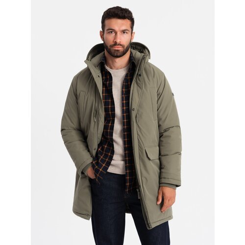 Ombre Classic men's long parka jacket - olive Cijene