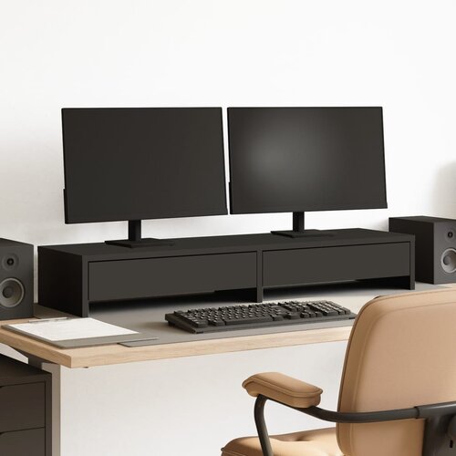  Stalak za monitor s ladicama crni 100 x 27 x 15 cm drveni Cijene