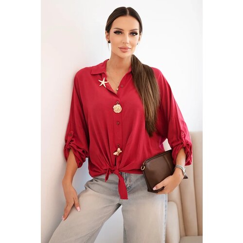 Kesi Włoski Women&amp;#039;s shirt with viscose, featuring decorative buttons and collar, light burgundy Slike