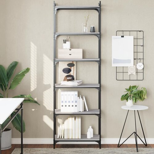VidaXL Knjižna omara 6-nadstropna siva sonoma 60x30x188 cm inž. les Slike