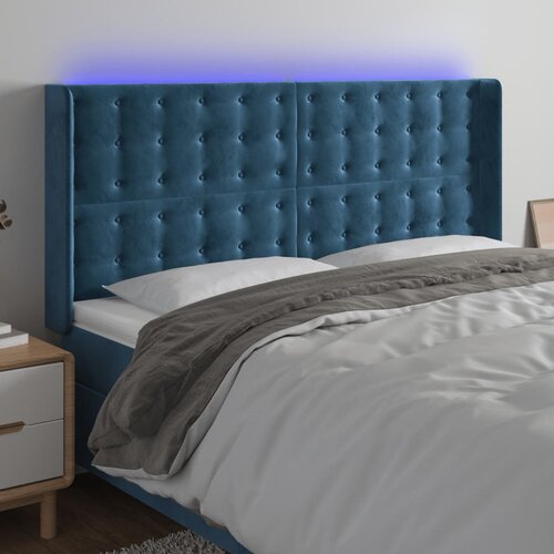 The Living Store led posteljno vzglavje temno modro 203x16x118/128 cm žamet - led vzglavje, (21438181) Slike