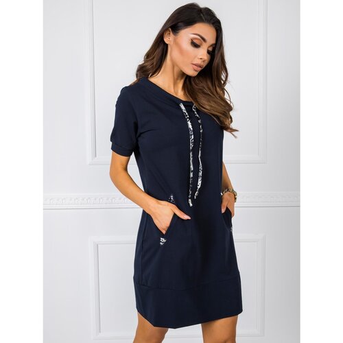 Fashionhunters Navy blue dress with pockets