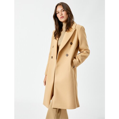 Koton Long Cachet Coat Buttoned Double Breasted Slit Belted Cene