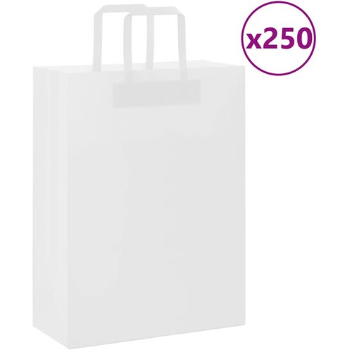 VidaXL Papirnate vrećice 250 kom s ručkama bijele 26x12x35 cm Slike