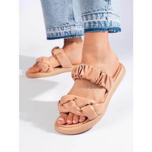 Shelvt Stylish beige flat women&amp;#039;s flip-flops Slike