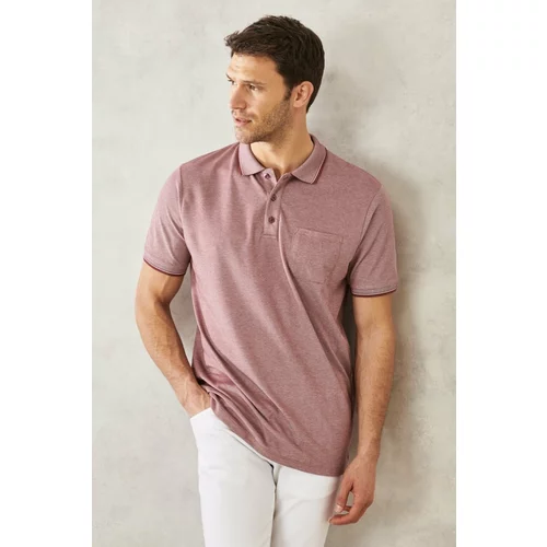 ALTINYILDIZ CLASSICS Men's Non-Shrink Cotton Fabric Regular Fit Wide Cut Burgundy Roll-Up Polo Neck Pocket T-Shirt