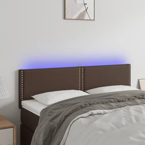 vidaXL LED posteljno vzglavje rjavo 144x5x78/88 cm umetno usnje