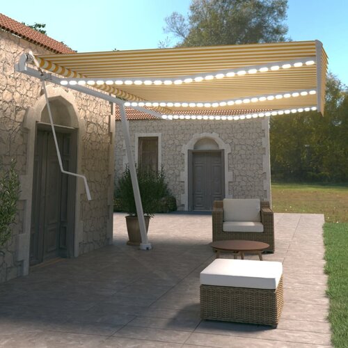 VidaXL Automatska tenda sa senzorom LED 600 x 350 cm žuto-bijela Slike