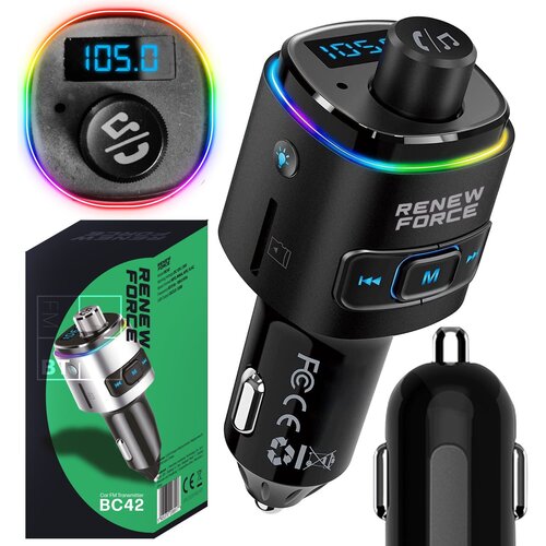  Avtomobilski FM oddajnik LCD bluetooth 5.0 in polnilec 12-24V USB + TipC RGB Cene
