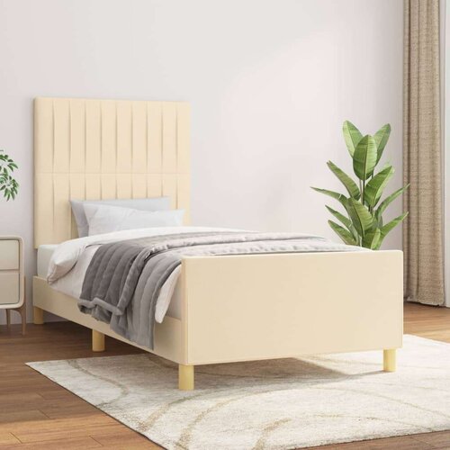  Okvir za krevet s uzglavljem krem 100x200 cm od tkanine Slike
