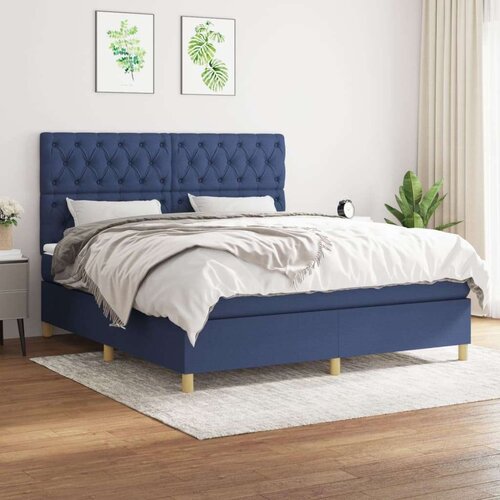  Box spring postelja z vzmetnico modra 160x200 cm blago, (20892630) Slike