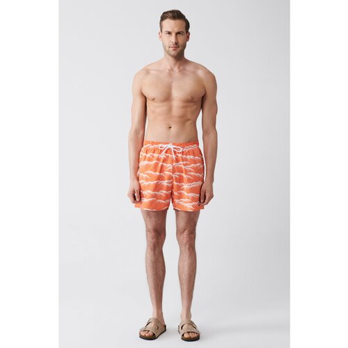 Avva Men's Orange Quick Dry Printed Standard Size Swimwear Marine Shorts Cene