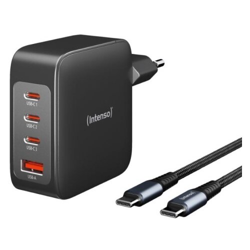 Intenso 140W GaN napajalnik s priključkom 3xUSB-C in 1xUSB-A ter priloženim 2M 200W USB-C kablom Cene