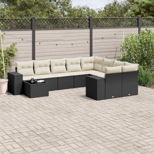  10-dijelni set vrtnih sofa s jastucima crni od poliratana Cijene