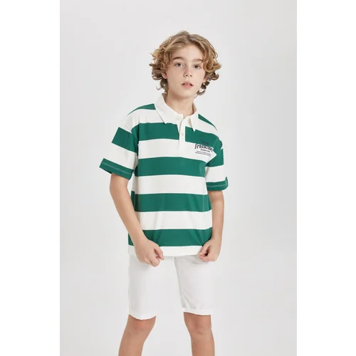 Defacto Boys Oversize Fit Striped Printed Short Sleeve Polo T-Shirt