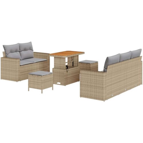  8-dijelni vrtni sofa set s jastučićima bež poli ratan akacija  Vrtna garnitura - 3-dijelni vrtni blagovaonski set s jastučićima Cijene
