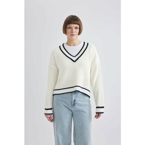 Defacto Relax Fit V-Neck Thessaloniki Fabric Pullover Cene