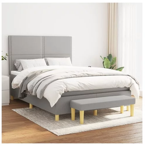  Box spring posteljni z vzmetnico svetlo siv 140x190 cm blago