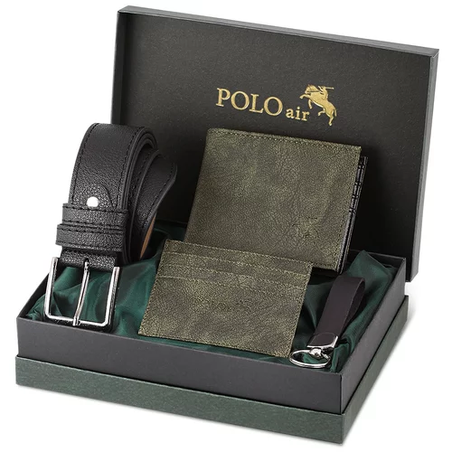 Polo Air Belt, Wallet, Card Holder, Keychain, Green Set in a Gift Box