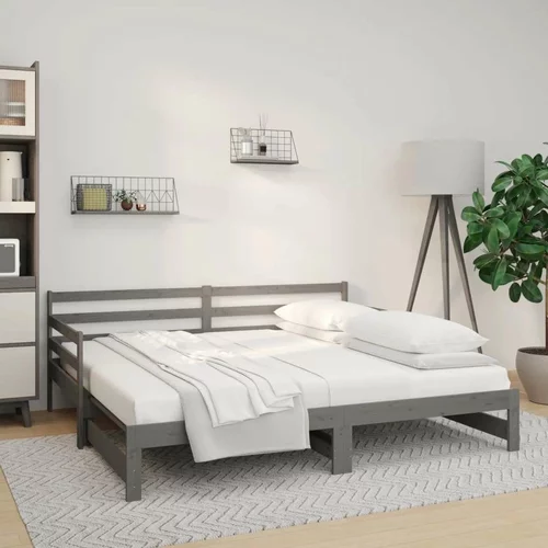  Izvlečna dnevna postelja siva 2x(90x190) cm trdna borovina, (20723681)