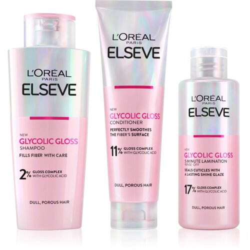 L&amp;acute;Or&amp;eacute;al Paris Elseve Glycolic Gloss ekonomično pakiranje za kosu 3 kom Slike