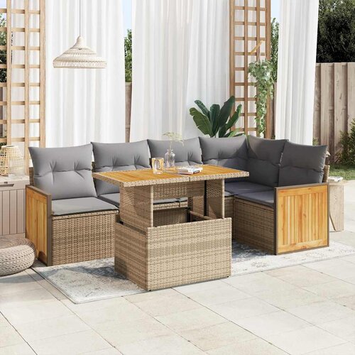 VidaXL 6-dijelni set vrtnih sofa s jastucima bež od poliratana bagrem Slike