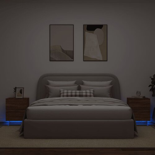 VidaXL Nočna omarica z LED lučkami 2 kosa rjavi hrast inženirski les Slike