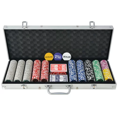 vidaXL Poker Set s 500 Laserskimi Žetoni Aluminij, (20760999)