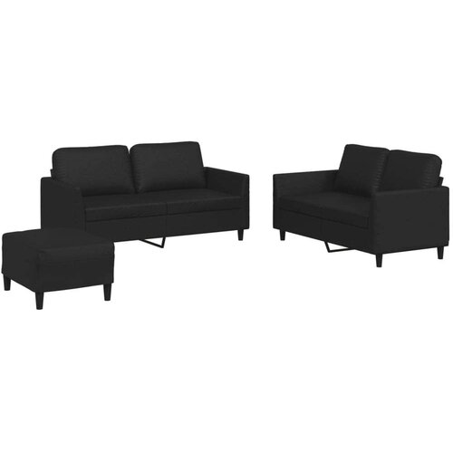  3-dijelni set sofa s jastucima crni od umjetne kože Slike