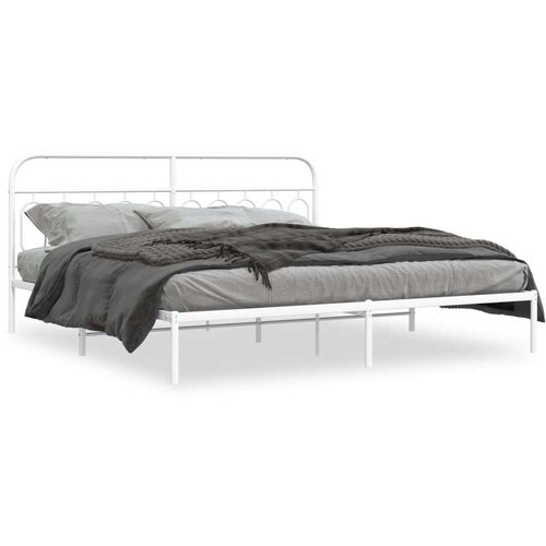 Metalni okvir za krevet s uzglavljem bijeli 200x200 cm Slike