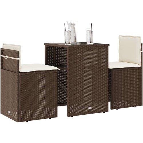 VidaXL 3-dijelni bistro set s jastucima smeđi od poliratana Slike