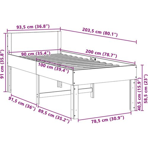 vidaXL Posteljni okvir brez vzmetnice bel 90x200 cm trdna borovina Cene