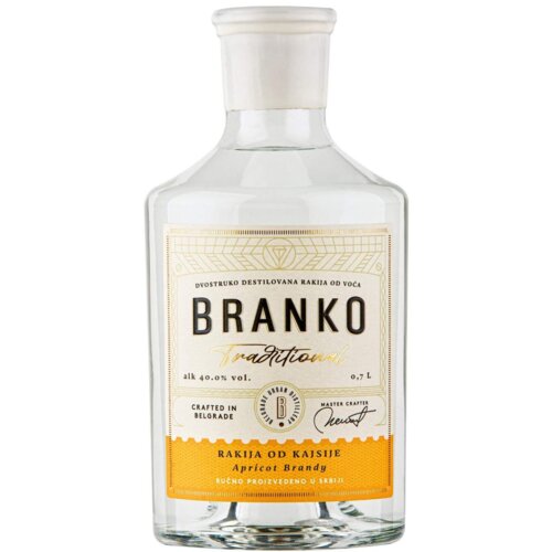 Belgrade Urban Distillery Rakija BRANKO traditional kajsija 0,7l Slike